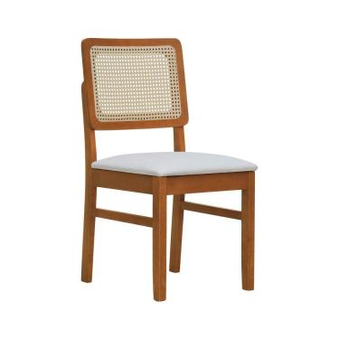 Imagem de Cadeira Lyon Madeira Maciça Encosto Telinha Natural - Amêndoa Assento Estofado Corano Bege