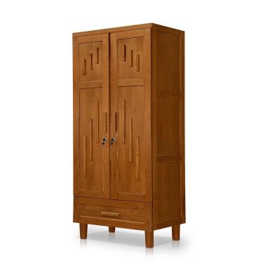 Imagem de Guarda Roupa Em 100% Madeira 2 Portas 1 Gaveta Suiça Castanho
