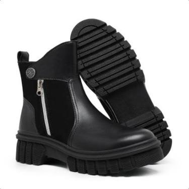 Imagem de Bota Coturno Dorf Feminina Modelo Blade Tratorada Em Couro Preto-Feminino