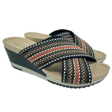 Imagem de Tamanco Anabela Modare Tira Cruzada Natural - Preto e Branco - 35-Feminino