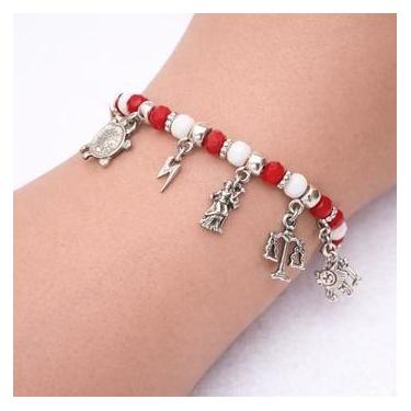 Imagem de Pulseira Orixá Xangô Vermelha e Branca  Justiça  Força  Equilíbrio - E