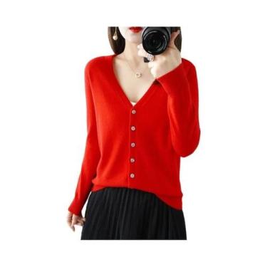 Imagem de Cardigã Feminino De Tricô Com Decote Em V 2025  Suéter Casaco Elegante