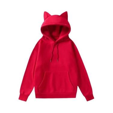 Imagem de Moletom Feminino De Lã Com Capuz Orelhas De Gato, Design De Orelha De 