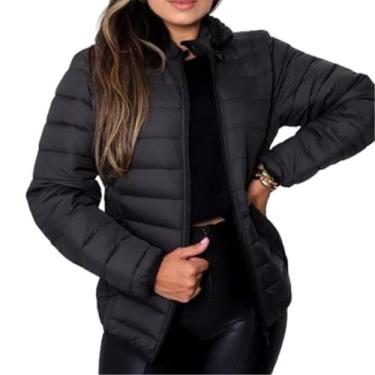 Imagem de Jaqueta Feminina Puffer Industrie com Capuz Impermeável, Preto, M
