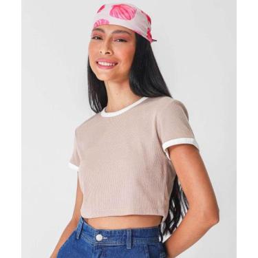 Imagem de Blusa Cropped Feminina Canelada Marisa Bege-31012, Bege, M