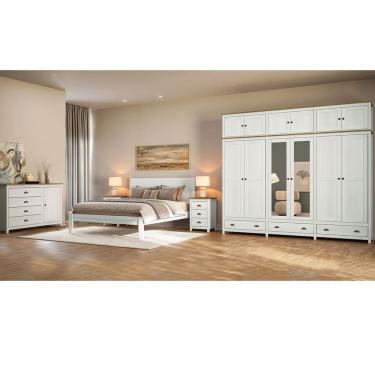 Imagem de Conjunto Quarto Topázio Branco: Guarda-Roupa 12 Portas, Cômoda, Cama Casal e 2 Mesas de Cabeceiras