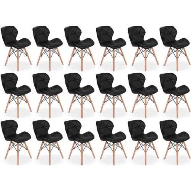 Imagem de Kit 18 Cadeiras De Jantar Charles Eames Slim Wood Estofada - Preto - M