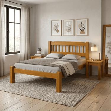 Imagem de Cama Casal 100% Madeira Maciça Pinus Reforçada Itália