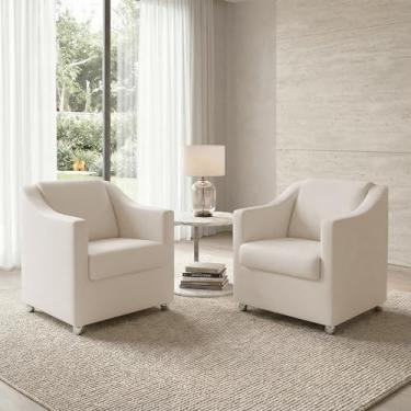 Imagem de Kit 2 Poltronas Para Sala Decorativas Cadeiras Reforçadas Para Recepção Consultório Escritório Pé Cromado Suede Bege - Clique E Decore