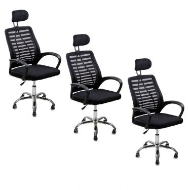 Imagem de Kit 3 Cadeiras Escritório Oficial Diretor Tela Mesh Encosto