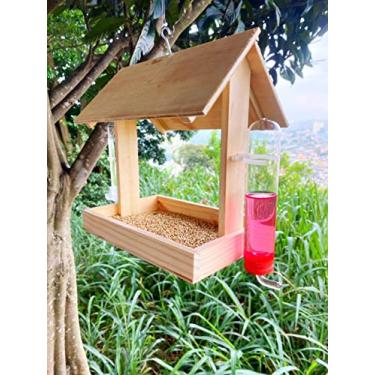 Imagem de Casa comedouro e bebedouros de vidro para pássaros e beija flor ar livre