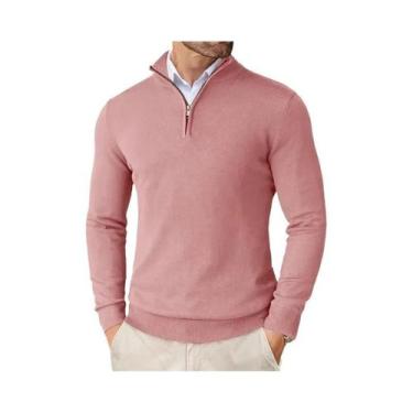 Imagem de Suéter Masculino Esportivo Slim Fit Leve Com Zíper De Um Quarto, Gola 