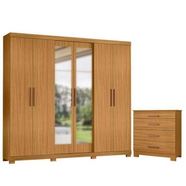 Imagem de Cômoda 4 Gavetas New E Guarda Roupa Casal San Diego Com Espelho Carvalho Americano Tx -incorplac