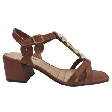 Imagem de Sandalia Feminina Dakota Salto Bloco Tiras Pedraria Y8941, Marrom, 36