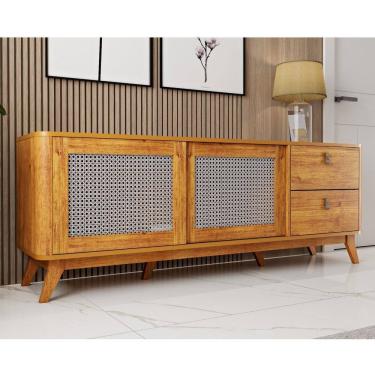 Imagem de Balcão 2 Portas Pés em Mdf Gavetas com Puxadores em Sintético para Escritório Oly Mel