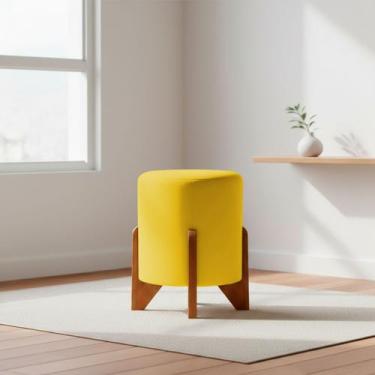 Imagem de Puff Decorativo Eloah Redondo Assento Extra para Sala Quarto Suede Puf