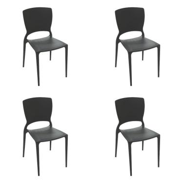 Imagem de Kit 4 Cadeiras Tramontina Sofia Encosto Fechado Preto Em Polipropileno