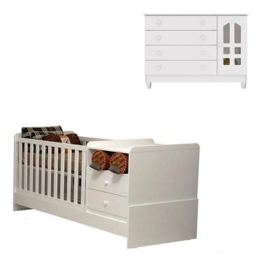 Imagem de Berço Multifuncional e Cômoda Infantil Gran Selena Branco Brilho - Carolina
