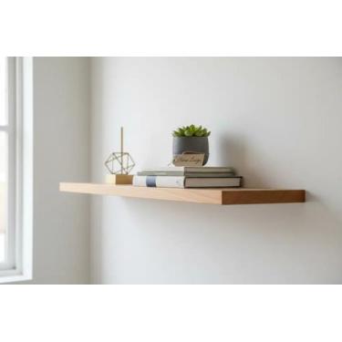 Imagem de Prateleira suspensa flutuante 50cm em madeira maciça verniz incolor pa