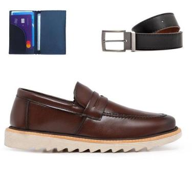 Imagem de Sapato Social Casual Masculino Mocassim Super Leve e Macio + Carteira 