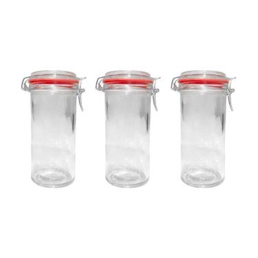 Imagem de Kit 3 Potes Hermético Vidro Trava Metal 1500ml Class Home