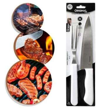 Imagem de Kit Churrasco Inox Design 2pcs faca 7" + Garfo 5" Cozinha Churrasco - 