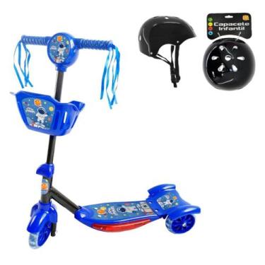 Imagem de Patinete Cestinha Astronauta Led Musical Infantil e Capacete - DM Toys