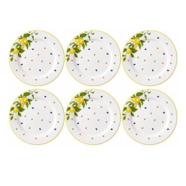 Imagem de Conjunto 6 Pratos Sobremesa Limão e Flores Cerâmica - Corona