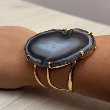 Imagem de Bracelete chapa de ágata preta - Nova Topázio