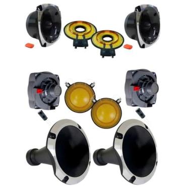Imagem de Kit 2x2 driver tweeter unlike 500 + corneta alumínio reparos, PRETO