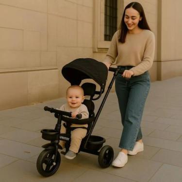 Imagem de Triciclo Infantil Empurrador Preto Cobertura Solar Passeio Carrinho An