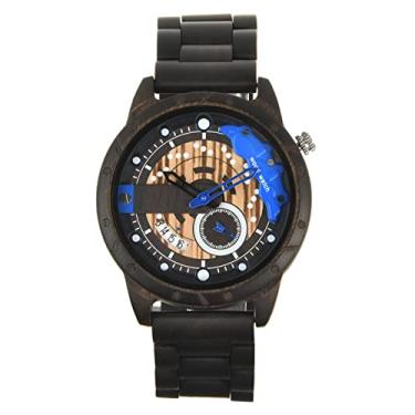 Imagem de Relógios de madeira para homens, relógios de pulso de quartzo, pulseira de madeira feita à mão, relógio luminoso de exibição de data de rolagem para presentes de pais masculinos, preto