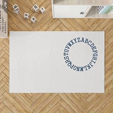 Imagem de Tapete Boho Retangular 100x150cm Off White Alfabeto Azul - Antiderrapante