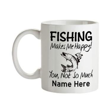 Imagem de Caneca de pesca personalizada – Fishing Makes Me Happy – Presente de pesca – Caneca I Love Fishing – Caneca de café de 325 ml