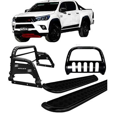 Imagem de Kit quebra mato+Estribo Chapa+Santo Ant H3 Hilux 16/20 Preto