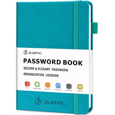 Imagem de JUBTIC Livro de senhas com abas alfabéticas. Diário de registro de senha de tamanho médio para login na Internet, endereço do site. Caderno e organizador de diário de senha de capa dura para