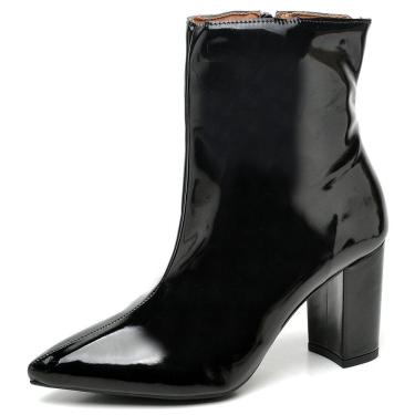 Imagem de Bota Casual Ellas Online em Verniz Bico Fino com Salto Quadrado Medio Grosso