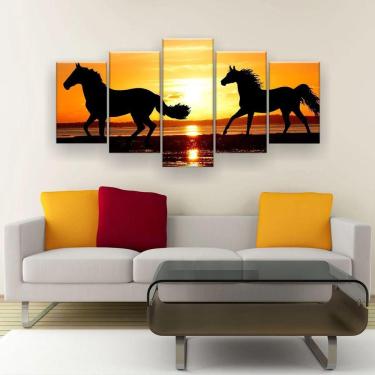 Imagem de Quadro Decorativo Cavalos Ao Pôr Do Sol 129x61 Sala Quarto
