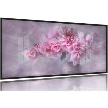 Imagem de Quadro Para Sala Hall Rosas Flores-rosa Romance 130x60 Moldura Preta 2x2