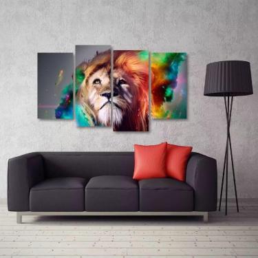 Imagem de Quadro Decorativo Leão Aguarela Quarto Em Tecido 4 Peçase