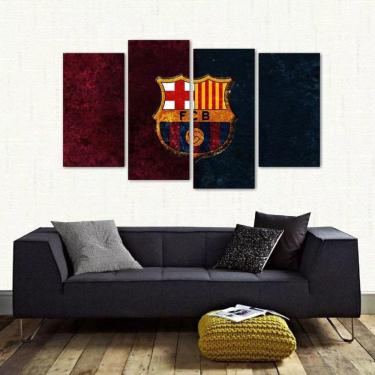 Imagem de Quadro Decorativo Fc Barcelona Mosaico Em Tecido 4 Peçase