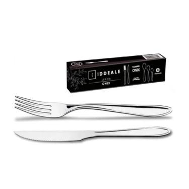 Imagem de Jogo  24 Talheres Garfo Faca aço Inox - 12 de cada - Restaurante Buffet Hotel Casa Jantar Linha Onix Iddeale