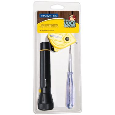 Imagem de Kit de Ferramentas Tramontina com Trena Chave Teste e Lanterna para Uso Doméstico 3 Peças Tramontina