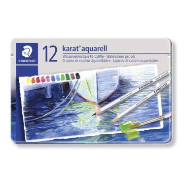 Imagem de Estojo De Metal De Lápis Aquarelável Staedtler Karat Aquarell 12 Cores