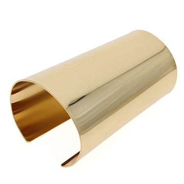 Imagem de COLORFUL BLING Punk Alloy Oco Geométrico Liso Ouro Polido Argola Aberta Pulseira Larga Pulseira Joias para Mulheres Senhora, 7 cm, Metal, Liga Metálica