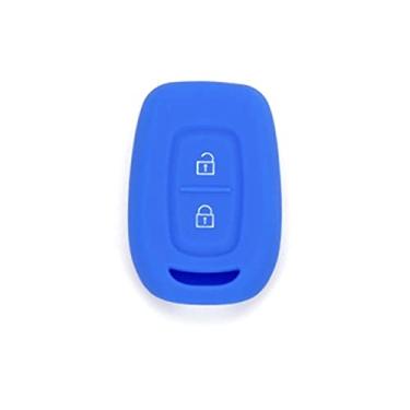 Imagem de CSHU Silicone 2 Botões Remoto Car Key Case Cover Chaveiro Ring Key Bag, apto para Renault Duster Dacia Scenic Master Megane, Azul