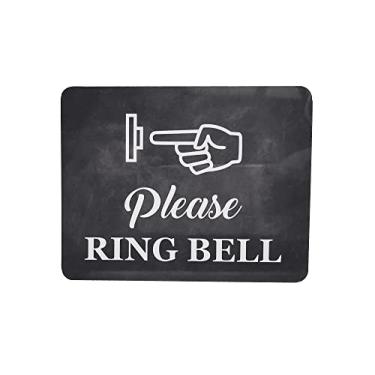 Imagem de Please Ring Bell Sign com suporte adesivo, placa de alumínio de metal impresso com laminação UV (tamanho 11,4 cm de largura x 9 cm de altura) Aviso de recepção de entrada da porta. Estilo lousa