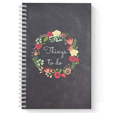 Imagem de Capa dura floral grinalda coisas para fazer 5,5" x 8,5" falsa quadro-negro espiral caderno/diário, 120 páginas de lista de verificação, capa laminada macia de toque, espiral de arame branco. Feito nos EUA