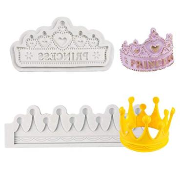 Imagem de Conjunto de 2 moldes de fondant de silicone coroa de princesa 3D molde de bala de goma para decoração de bolo Sugarcraft para chá de bebê festa de aniversário