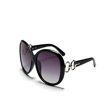 Imagem de Óculos de sol polarizados ovais grandes retrô para mulheres, óculos de sol UV400 óculos de sol para dirigir proteção de bicicleta (moldura cinza preta)